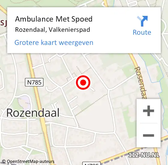 Locatie op kaart van de 112 melding: Ambulance Met Spoed Naar Rozendaal, Valkenierspad op 28 mei 2018 07:22