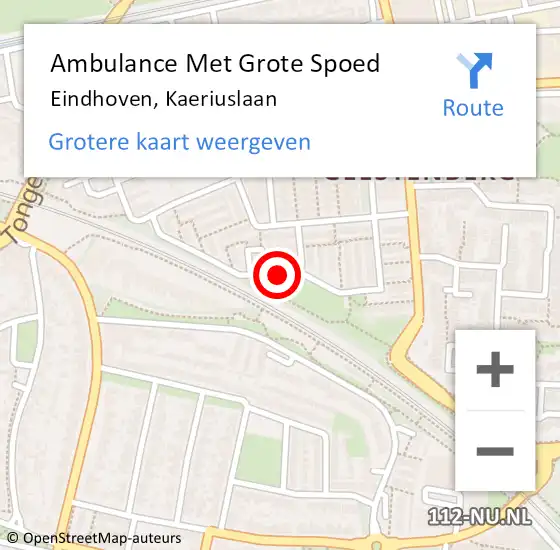 Locatie op kaart van de 112 melding: Ambulance Met Grote Spoed Naar Eindhoven, Kaeriuslaan op 28 mei 2018 07:29