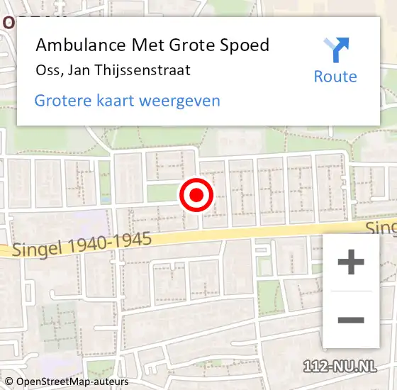 Locatie op kaart van de 112 melding: Ambulance Met Grote Spoed Naar Oss, Jan Thijssenstraat op 28 mei 2018 07:35