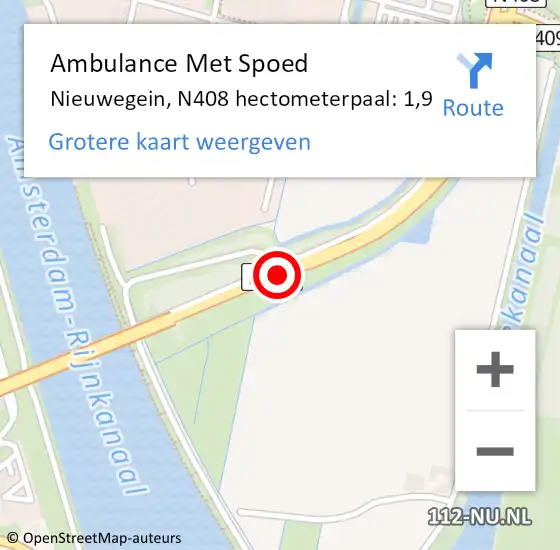 Locatie op kaart van de 112 melding: Ambulance Met Spoed Naar Nieuwegein, N408 hectometerpaal: 1,9 op 28 mei 2018 08:14