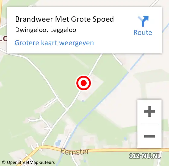 Locatie op kaart van de 112 melding: Brandweer Met Grote Spoed Naar Dwingeloo, Leggeloo op 28 mei 2018 08:28