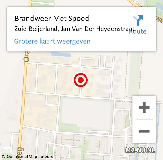 Locatie op kaart van de 112 melding: Brandweer Met Spoed Naar Zuid-Beijerland, Jan Van Der Heydenstraat op 28 mei 2018 08:30