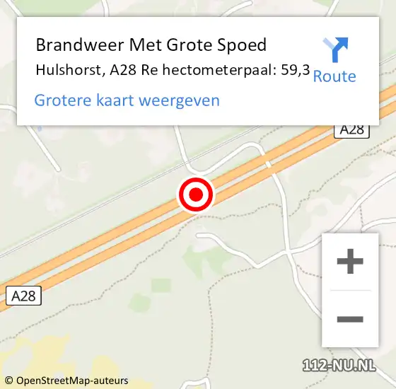 Locatie op kaart van de 112 melding: Brandweer Met Grote Spoed Naar Hulshorst, A28 Re hectometerpaal: 62,0 op 28 mei 2018 08:40