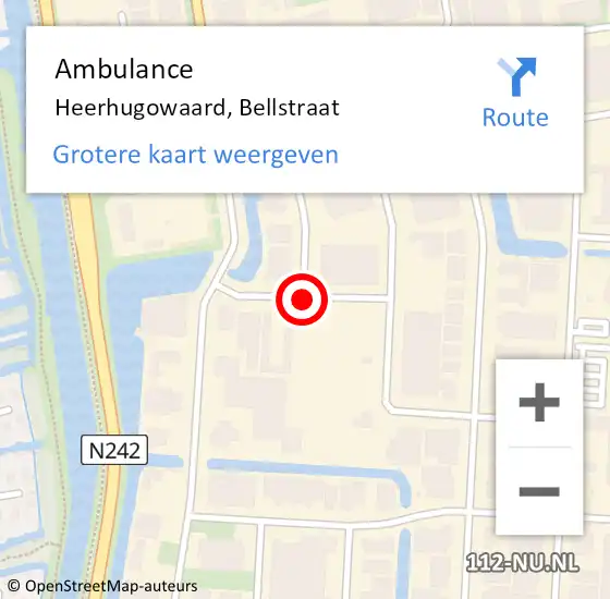 Locatie op kaart van de 112 melding: Ambulance Heerhugowaard, Bellstraat op 28 mei 2018 09:10