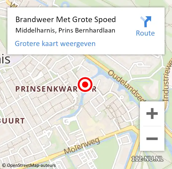 Locatie op kaart van de 112 melding: Brandweer Met Grote Spoed Naar Middelharnis, Prins Bernhardlaan op 28 mei 2018 09:55