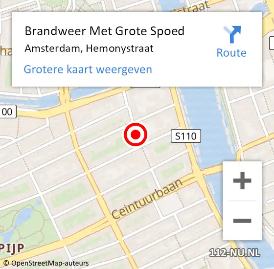Locatie op kaart van de 112 melding: Brandweer Met Grote Spoed Naar Amsterdam, Hemonystraat op 28 mei 2018 10:08