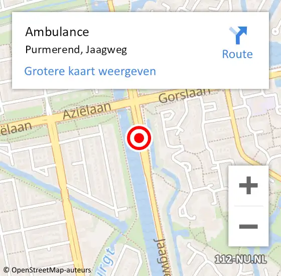 Locatie op kaart van de 112 melding: Ambulance Purmerend, Jaagweg op 28 mei 2018 10:30