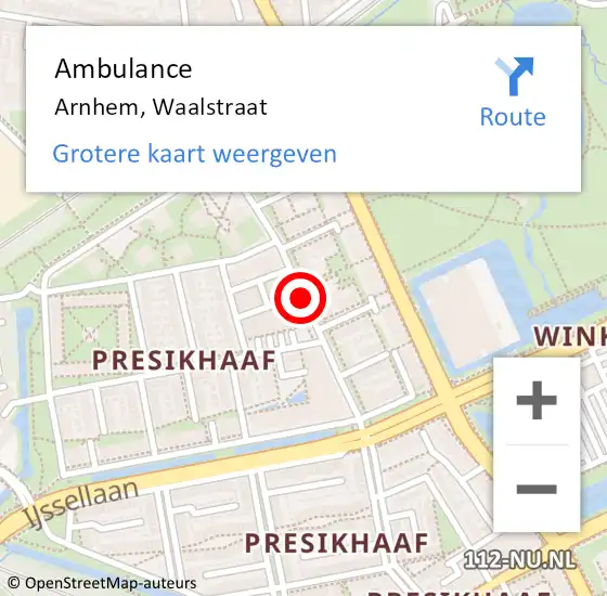 Locatie op kaart van de 112 melding: Ambulance Arnhem, Waalstraat op 28 mei 2018 11:32