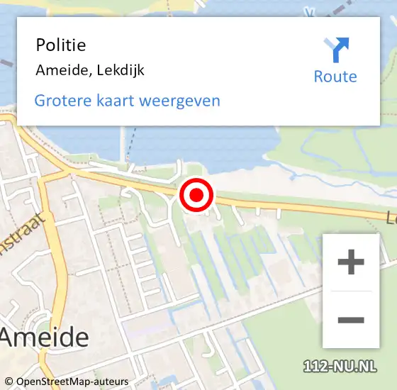 Locatie op kaart van de 112 melding: Politie Ameide, Lekdijk op 28 mei 2018 11:50