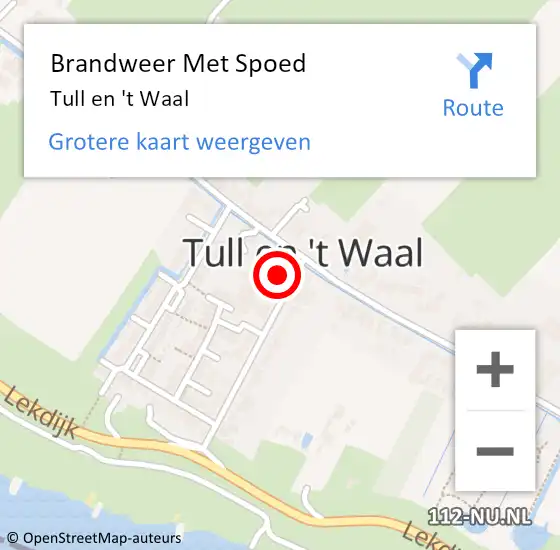 Locatie op kaart van de 112 melding: Brandweer Met Spoed Naar Tull en 't Waal, Uitweg op 28 mei 2018 12:17