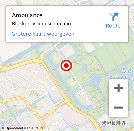 Locatie op kaart van de 112 melding: Ambulance Blokker, Vriendschaplaan op 28 mei 2018 12:26
