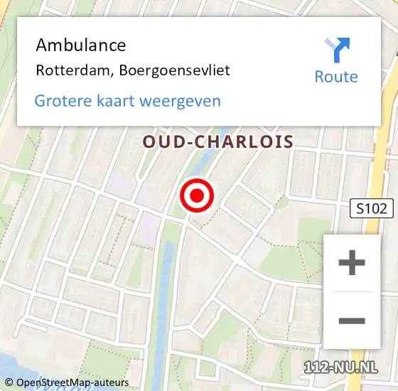 Locatie op kaart van de 112 melding: Ambulance Rotterdam, Boergoensevliet op 28 mei 2018 12:56