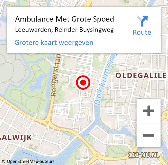 Locatie op kaart van de 112 melding: Ambulance Met Grote Spoed Naar Leeuwarden, Reinder Buysingweg op 28 mei 2018 13:18