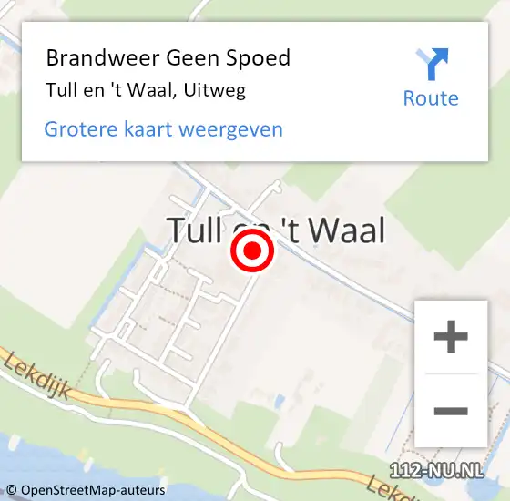 Locatie op kaart van de 112 melding: Brandweer Geen Spoed Naar Tull en 't Waal, Uitweg op 28 mei 2018 13:23