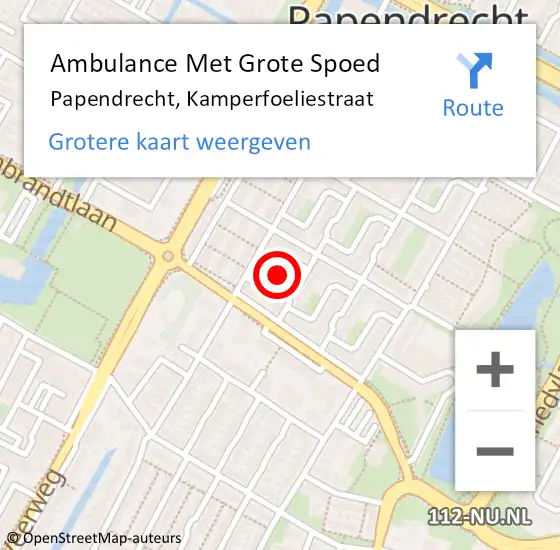 Locatie op kaart van de 112 melding: Ambulance Met Grote Spoed Naar Papendrecht, Kamperfoeliestraat op 28 mei 2018 13:49