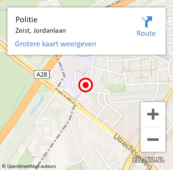 Locatie op kaart van de 112 melding: Politie Zeist, Jordanlaan op 28 mei 2018 13:53