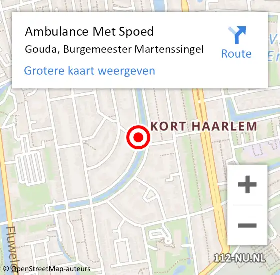 Locatie op kaart van de 112 melding: Ambulance Met Spoed Naar Gouda, Burgemeester Martenssingel op 28 mei 2018 14:49
