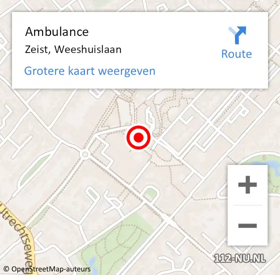 Locatie op kaart van de 112 melding: Ambulance Zeist, Weeshuislaan op 28 mei 2018 15:25
