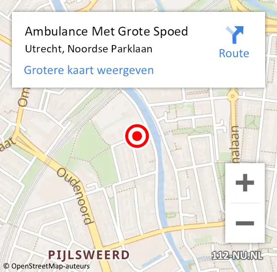 Locatie op kaart van de 112 melding: Ambulance Met Grote Spoed Naar Utrecht, Noordse Parklaan op 28 mei 2018 15:39