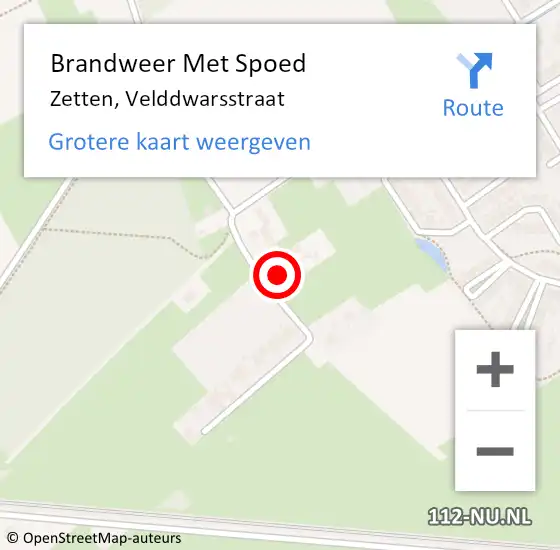 Locatie op kaart van de 112 melding: Brandweer Met Spoed Naar Zetten, Velddwarsstraat op 28 mei 2018 15:57