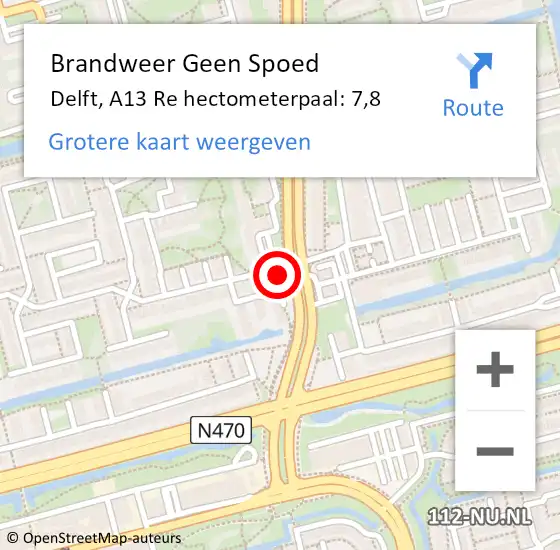 Locatie op kaart van de 112 melding: Brandweer Geen Spoed Naar Delft, A13 Re hectometerpaal: 7,8 op 28 mei 2018 16:14