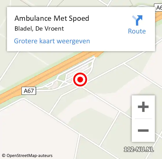 Locatie op kaart van de 112 melding: Ambulance Met Spoed Naar Bladel, De Vroent op 28 mei 2018 16:18