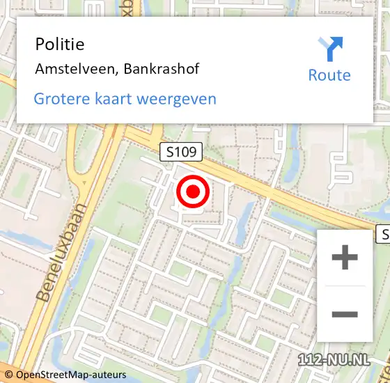 Locatie op kaart van de 112 melding: Politie Amstelveen, Bankrashof op 28 mei 2018 16:30