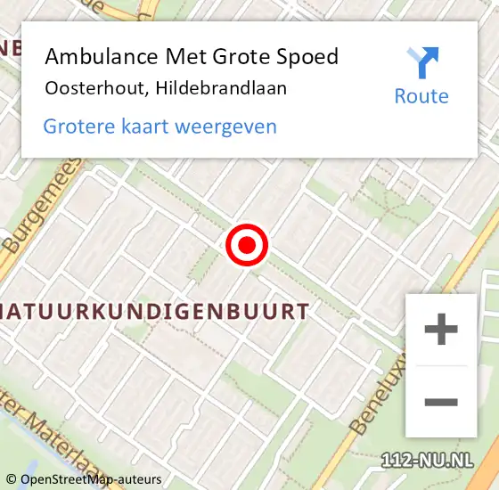 Locatie op kaart van de 112 melding: Ambulance Met Grote Spoed Naar Oosterhout, Hildebrandlaan op 28 mei 2018 16:34