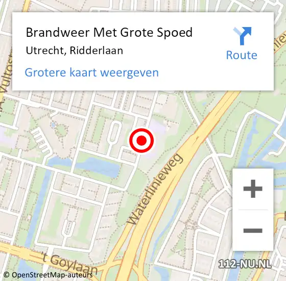 Locatie op kaart van de 112 melding: Brandweer Met Grote Spoed Naar Utrecht, Ridderlaan op 28 mei 2018 16:45