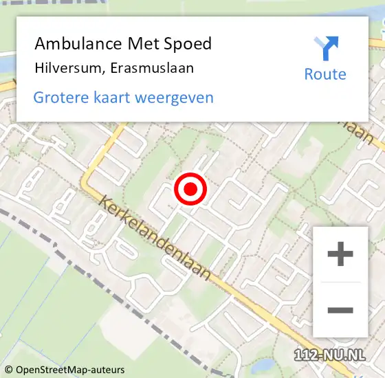 Locatie op kaart van de 112 melding: Ambulance Met Spoed Naar Hilversum, Erasmuslaan op 25 februari 2014 23:56
