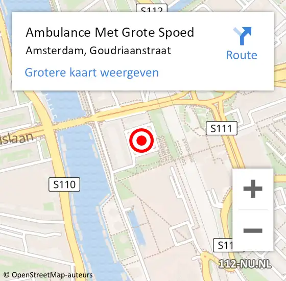 Locatie op kaart van de 112 melding: Ambulance Met Grote Spoed Naar Amsterdam, Goudriaanstraat op 28 mei 2018 17:54