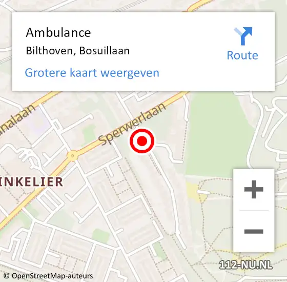 Locatie op kaart van de 112 melding: Ambulance Bilthoven, Bosuillaan op 28 mei 2018 18:17