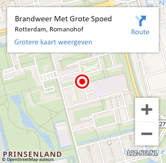 Locatie op kaart van de 112 melding: Brandweer Met Grote Spoed Naar Rotterdam, Romanohof op 28 mei 2018 18:28