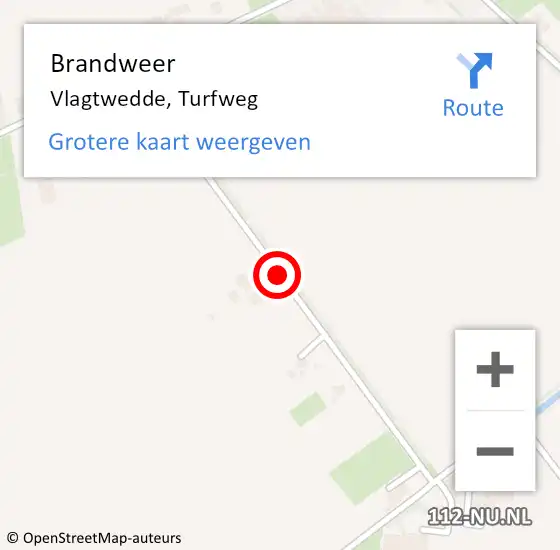 Locatie op kaart van de 112 melding: Brandweer Vlagtwedde, Turfweg op 28 mei 2018 19:20