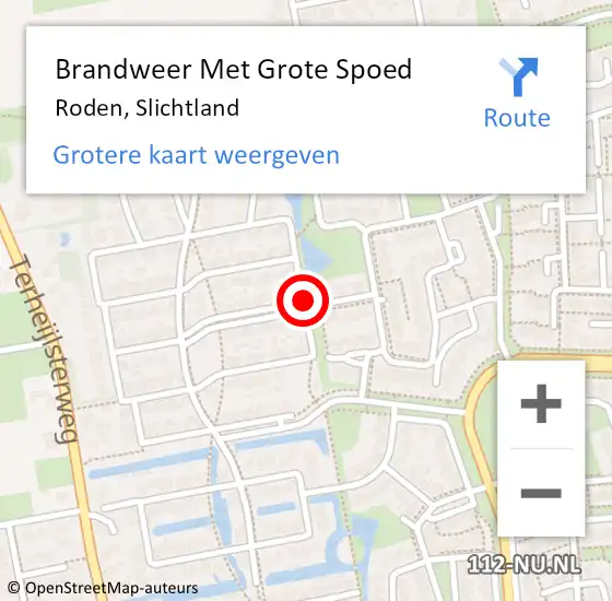 Locatie op kaart van de 112 melding: Brandweer Met Grote Spoed Naar Roden, Slichtland op 28 mei 2018 19:46