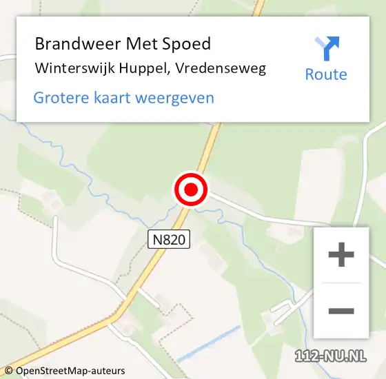 Locatie op kaart van de 112 melding: Brandweer Met Spoed Naar Winterswijk Huppel, Vredenseweg op 28 mei 2018 19:56