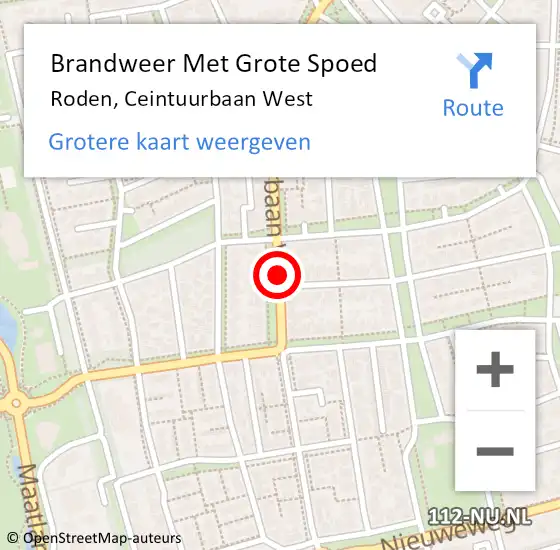 Locatie op kaart van de 112 melding: Brandweer Met Grote Spoed Naar Roden, Ceintuurbaan West op 28 mei 2018 20:14