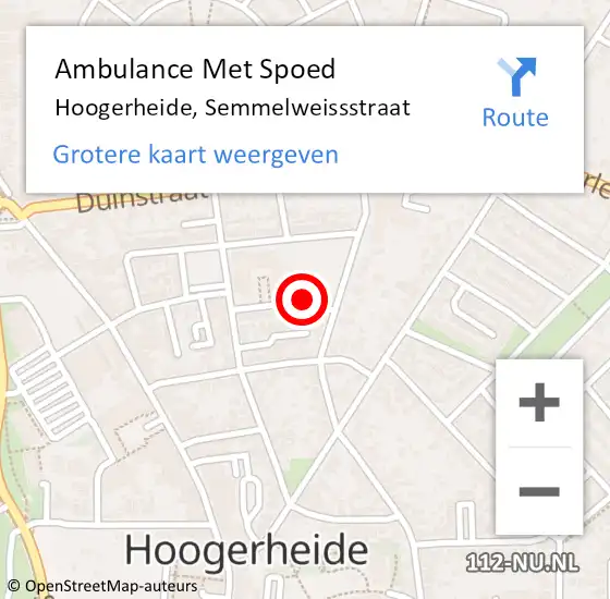 Locatie op kaart van de 112 melding: Ambulance Met Spoed Naar Hoogerheide, Semmelweissstraat op 28 mei 2018 21:03