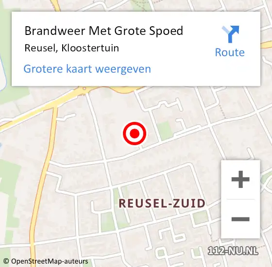 Locatie op kaart van de 112 melding: Brandweer Met Grote Spoed Naar Reusel, Kloostertuin op 28 mei 2018 22:01