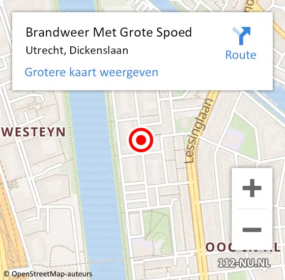Locatie op kaart van de 112 melding: Brandweer Met Grote Spoed Naar Utrecht, Dickenslaan op 29 mei 2018 00:53