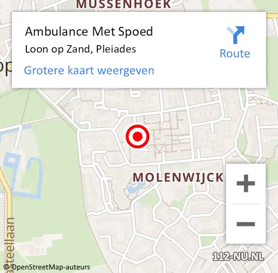 Locatie op kaart van de 112 melding: Ambulance Met Spoed Naar Loon op Zand, Pleiades op 29 mei 2018 05:40