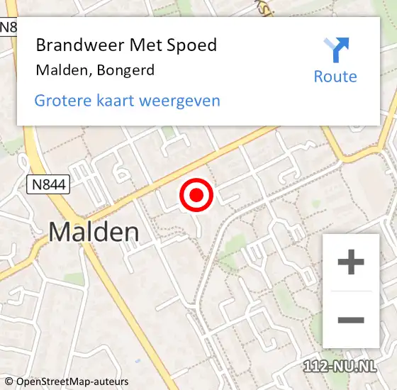 Locatie op kaart van de 112 melding: Brandweer Met Spoed Naar Malden, Bongerd op 29 mei 2018 08:12