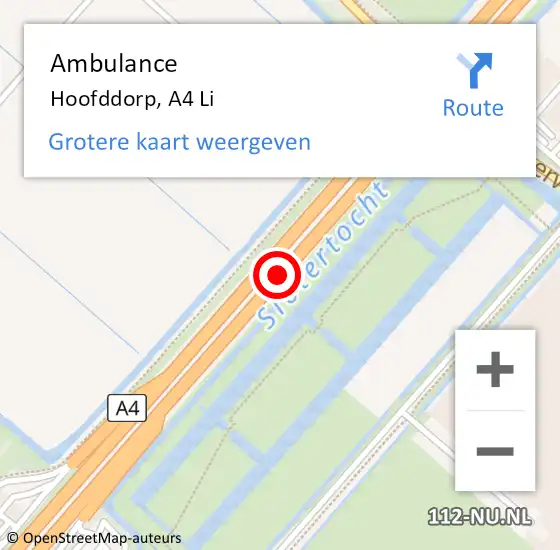 Locatie op kaart van de 112 melding: Ambulance Hoofddorp, A4 Li op 29 mei 2018 08:25