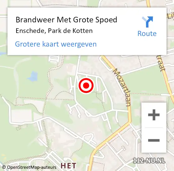 Locatie op kaart van de 112 melding: Brandweer Met Grote Spoed Naar Enschede, Park de Kotten op 29 mei 2018 09:13