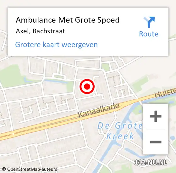 Locatie op kaart van de 112 melding: Ambulance Met Grote Spoed Naar Axel, Bachstraat op 29 mei 2018 09:22