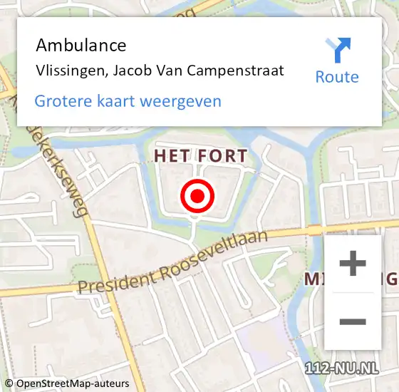 Locatie op kaart van de 112 melding: Ambulance Vlissingen, Jacob Van Campenstraat op 29 mei 2018 09:42