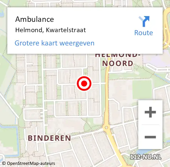 Locatie op kaart van de 112 melding: Ambulance Helmond, Kwartelstraat op 29 mei 2018 10:04