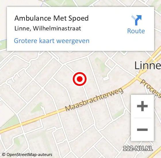 Locatie op kaart van de 112 melding: Ambulance Met Spoed Naar Linne, Wilhelminastraat op 29 mei 2018 10:15