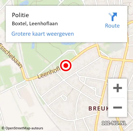 Locatie op kaart van de 112 melding: Politie Boxtel, Leenhoflaan op 29 mei 2018 10:23