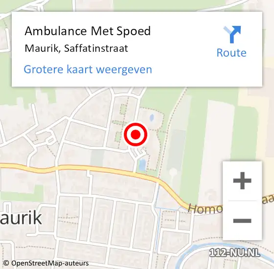 Locatie op kaart van de 112 melding: Ambulance Met Spoed Naar Maurik, Saffatinstraat op 29 mei 2018 11:07